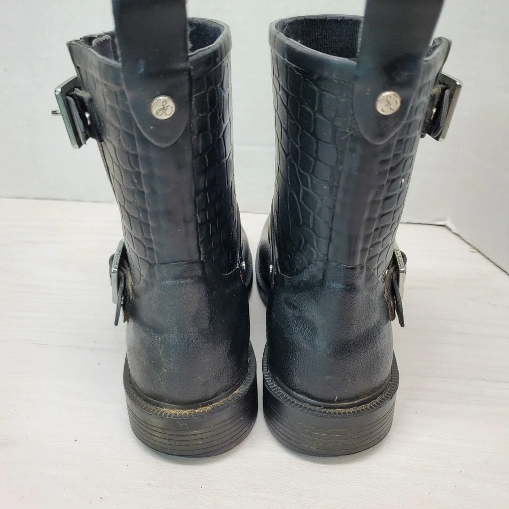 Sam Edelman Black Faux Croc Buckle Moto Rain Boots Womens Size 6